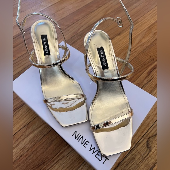 Square Toe Gold Heels - Picture 1 of 4